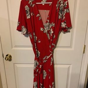 Size 22/24 Avenue brand red floral wrap dress